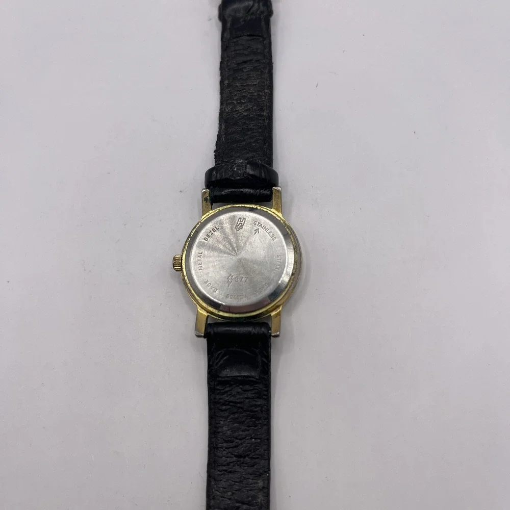 Helbros Invincible‎ Gold Tone Case 25 mm Black Band Women's Watch- New Battery